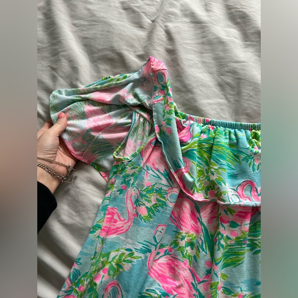 Lilly Pulitzer La Fortuna Off The Shoulder Flamingo Print Ruffle Top - Picture 6 of 9